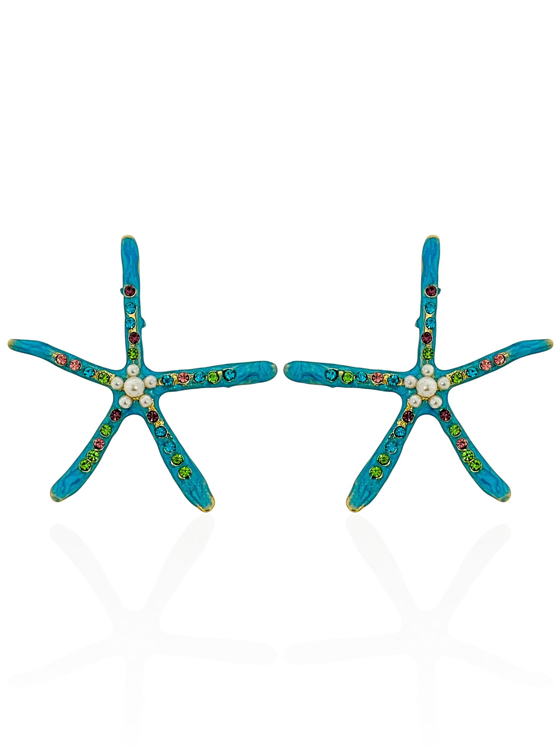Brinco Folheado a Ouro 18k Estrela do Mar Com Pérolase Cristais