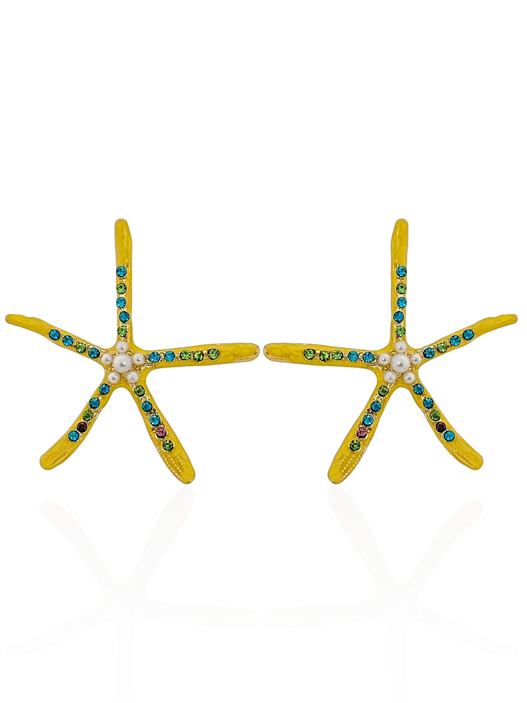 Brinco Folheado a Ouro 18k Estrela do Mar Com Pérolase Cristais