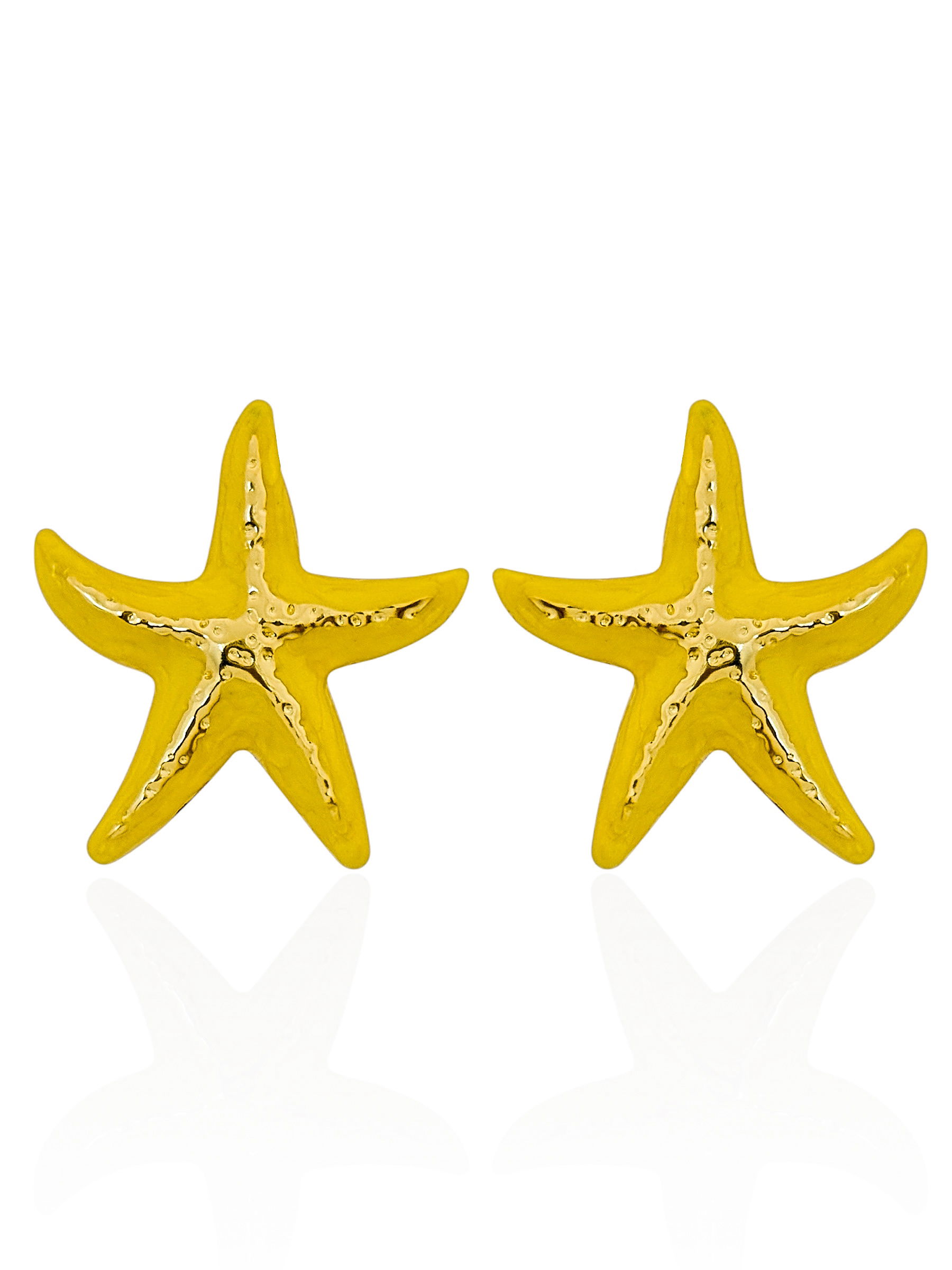Brinco Folheado a Ouro 18k Estrela do Mar Resinado e Martelado