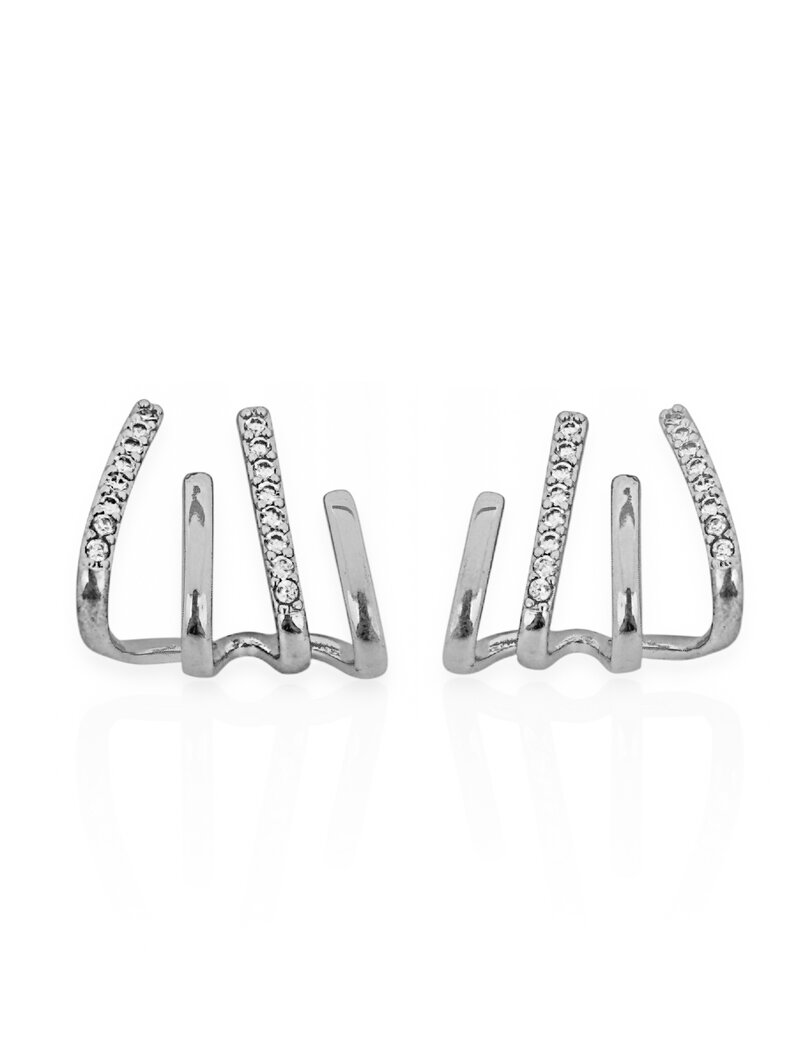 Brinco Folheado a Ouro 18k e Prata Fios Lisos e Cravejado