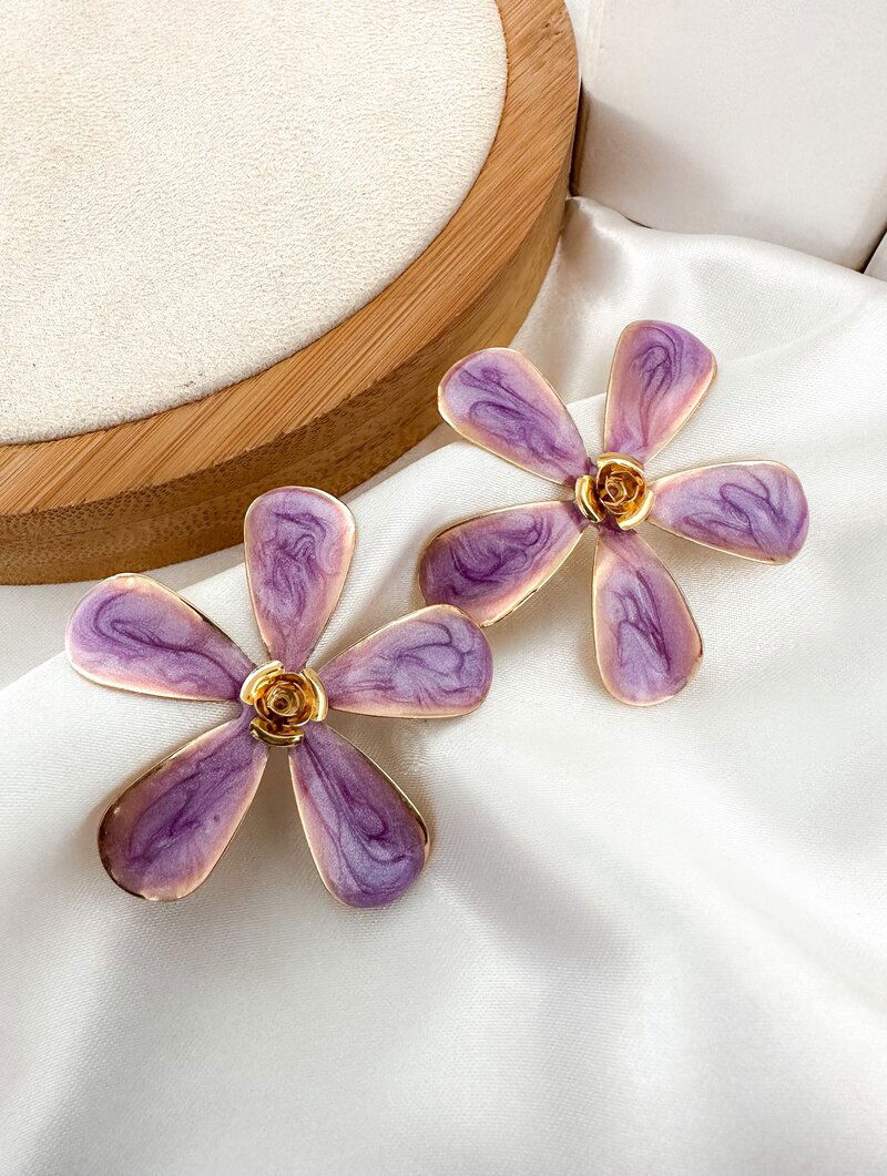 Brinco Folheado a Ouro 18k Flor Cinco Pétalas Peroladas
