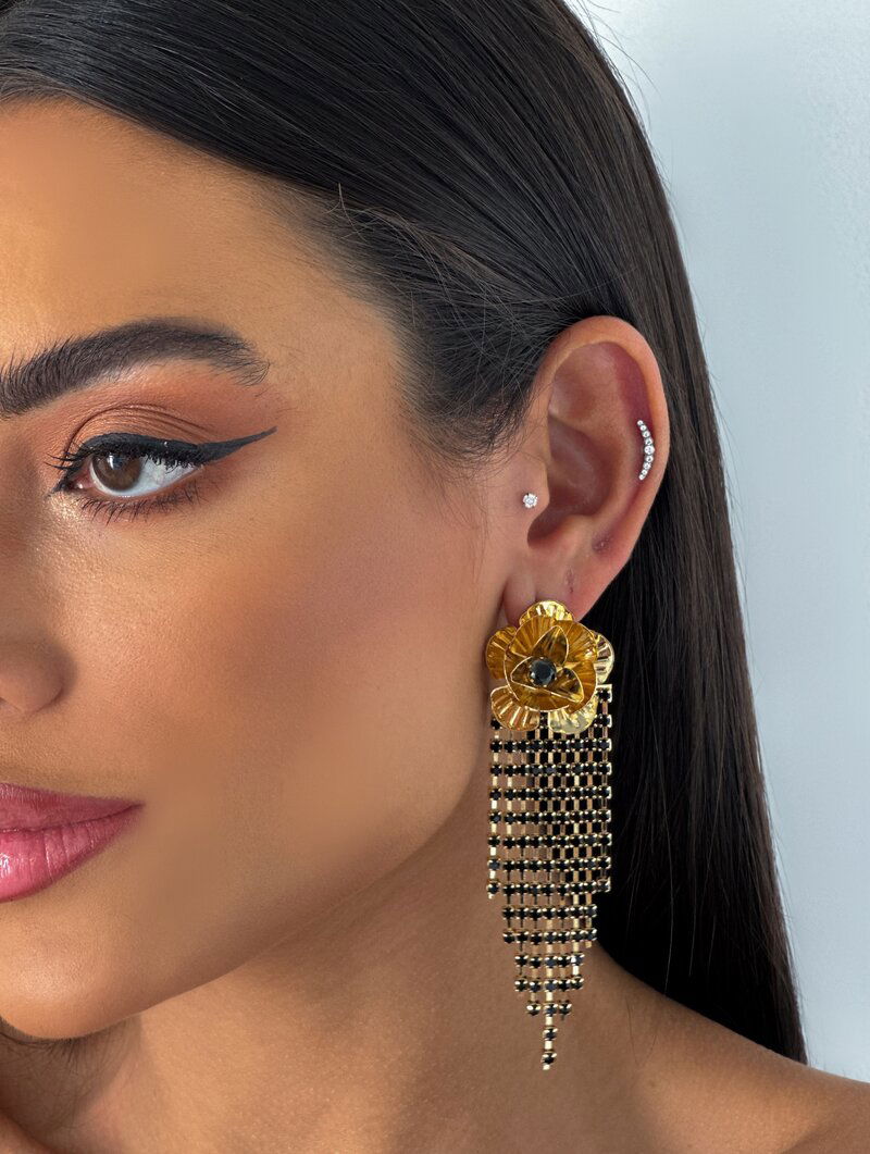 Brinco Folheado a Ouro 18k Flor com Fios de Zircônia