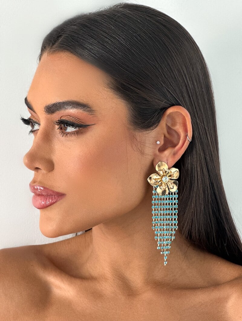 Brinco Folheado a Ouro 18k Flor com Franja de Micro Zircônia