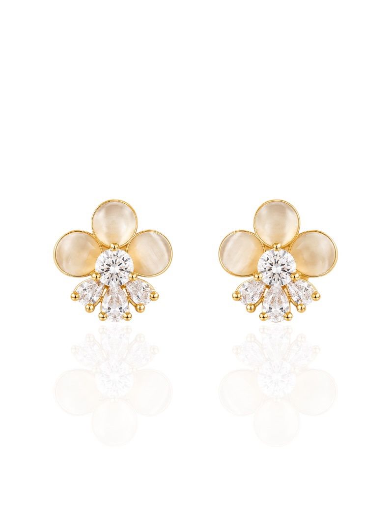 Brinco Folheado a Ouro 18k Flor Cravejada