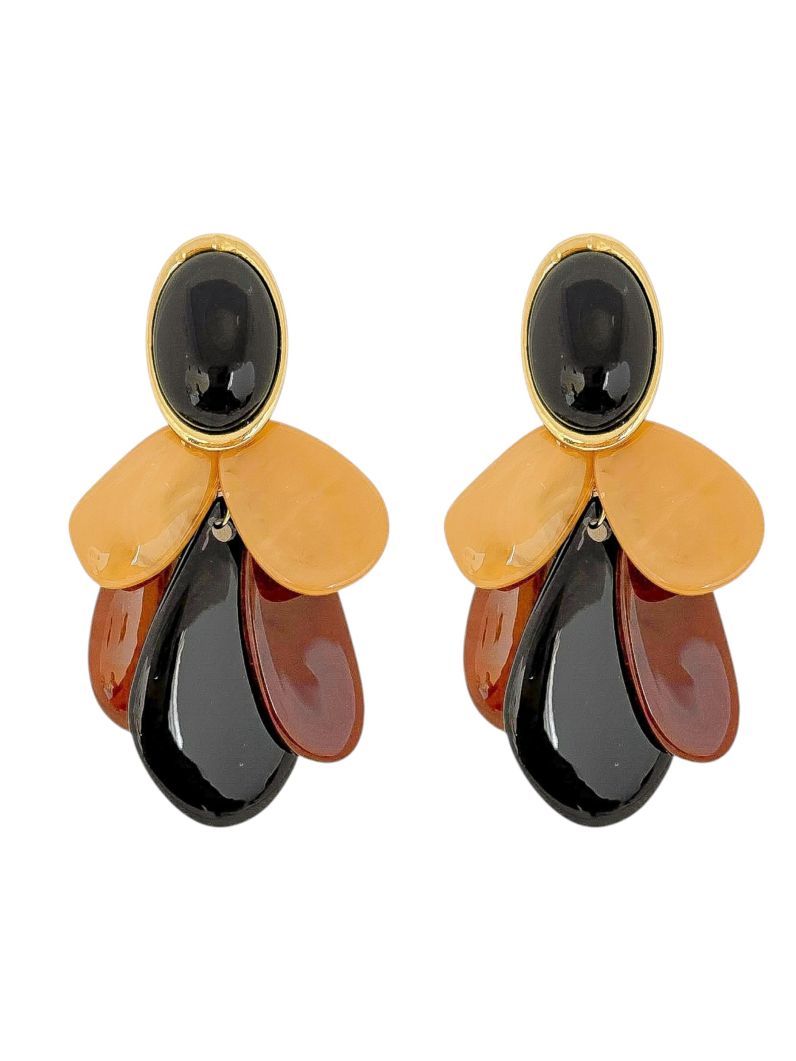 Brinco Folheado a Ouro 18k Flor Formas Resinadas