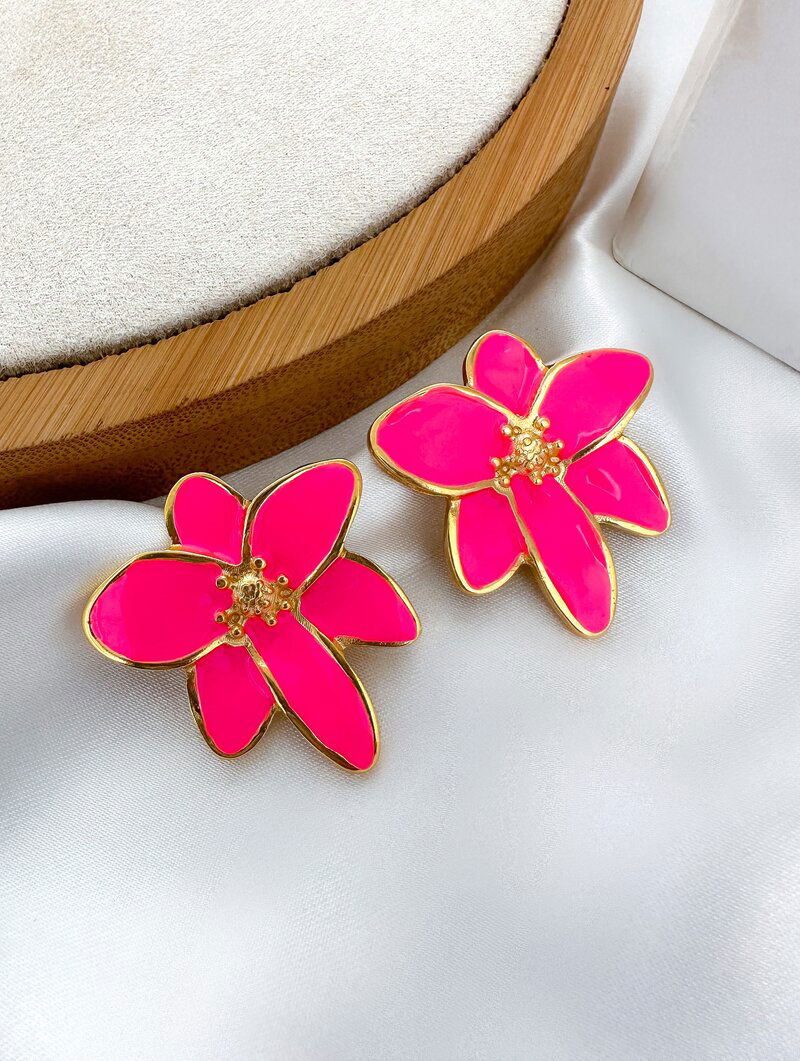 Brinco Folheado a Ouro 18k Flor Seis Pétalas Resinado