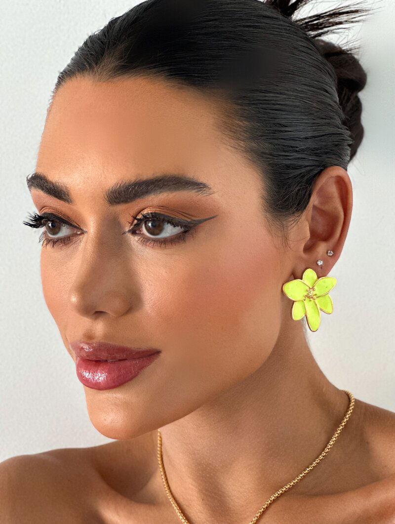 Brinco Folheado a Ouro 18k Flor Seis Pétalas Resinado