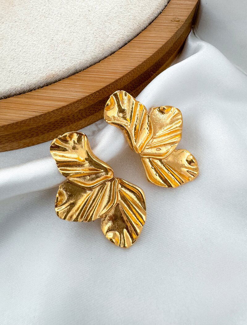 Brinco Folheado a Ouro 18k Folha Martelada