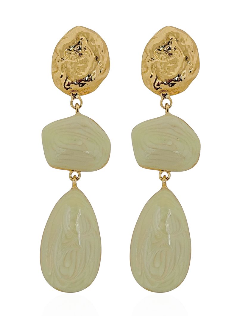 Brinco Folheado a Ouro 18k Formas Resinadas e Ponteira Martelada