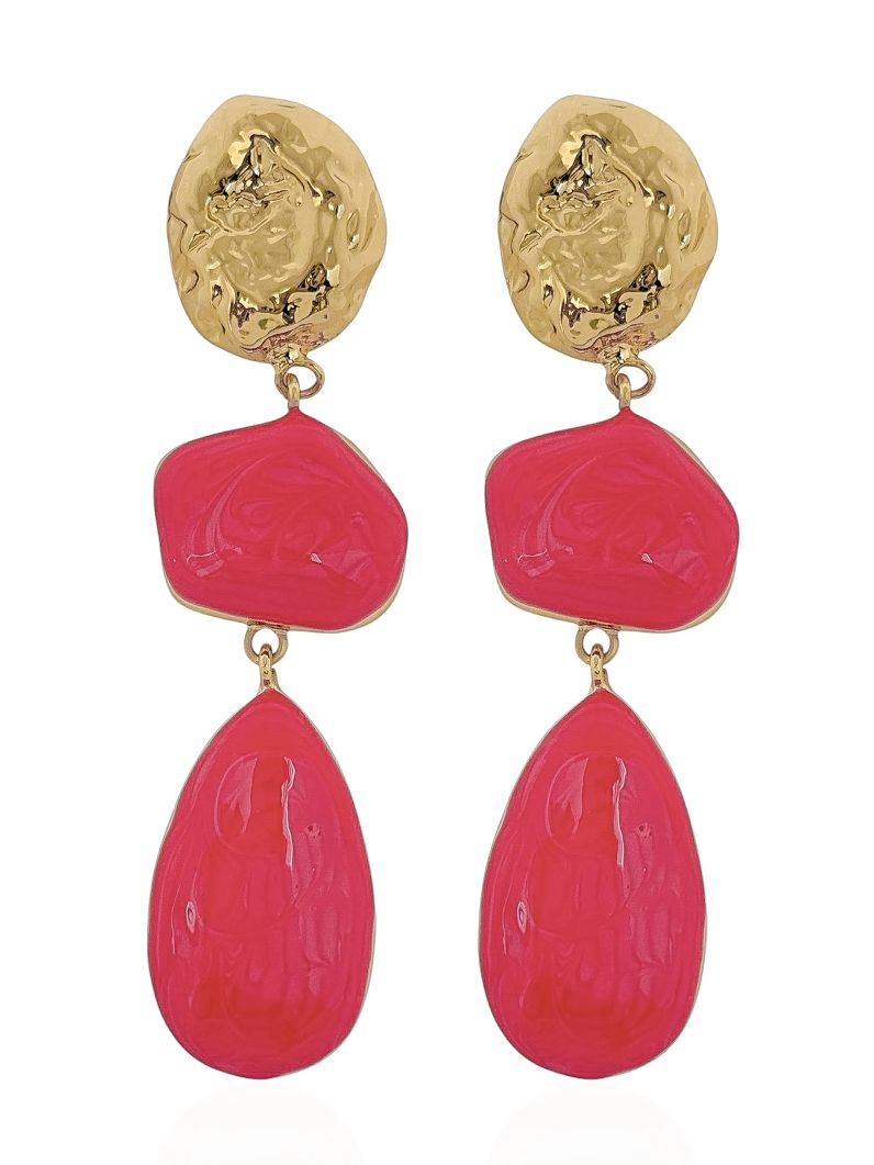 Brinco Folheado a Ouro 18k Formas Resinadas e Ponteira Martelada