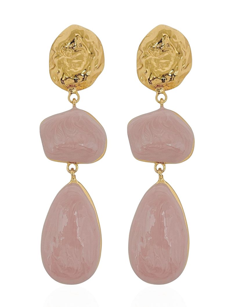 Brinco Folheado a Ouro 18k Formas Resinadas e Ponteira Martelada