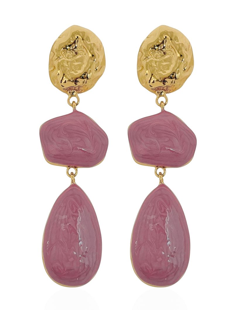 Brinco Folheado a Ouro 18k Formas Resinadas e Ponteira Martelada