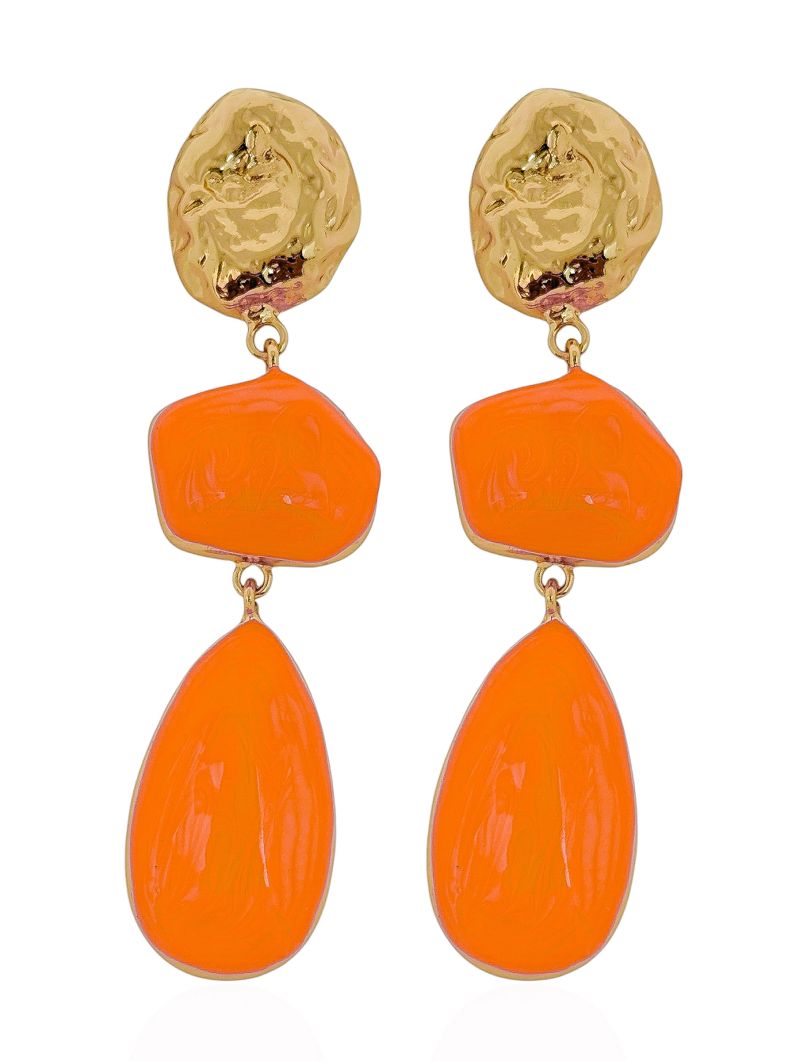 Brinco Folheado a Ouro 18k Formas Resinadas e Ponteira Martelada