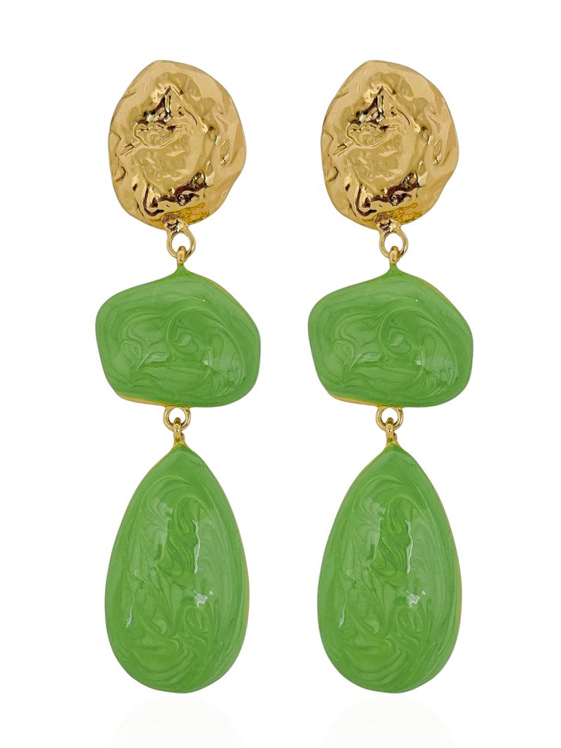 Brinco Folheado a Ouro 18k Formas Resinadas e Ponteira Martelada