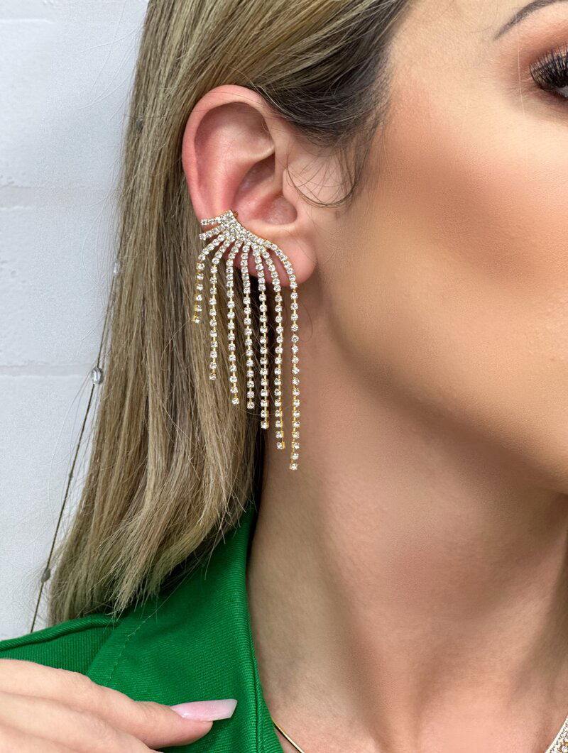 Brinco Folheado a Ouro 18k Franja de Micro Zircônia