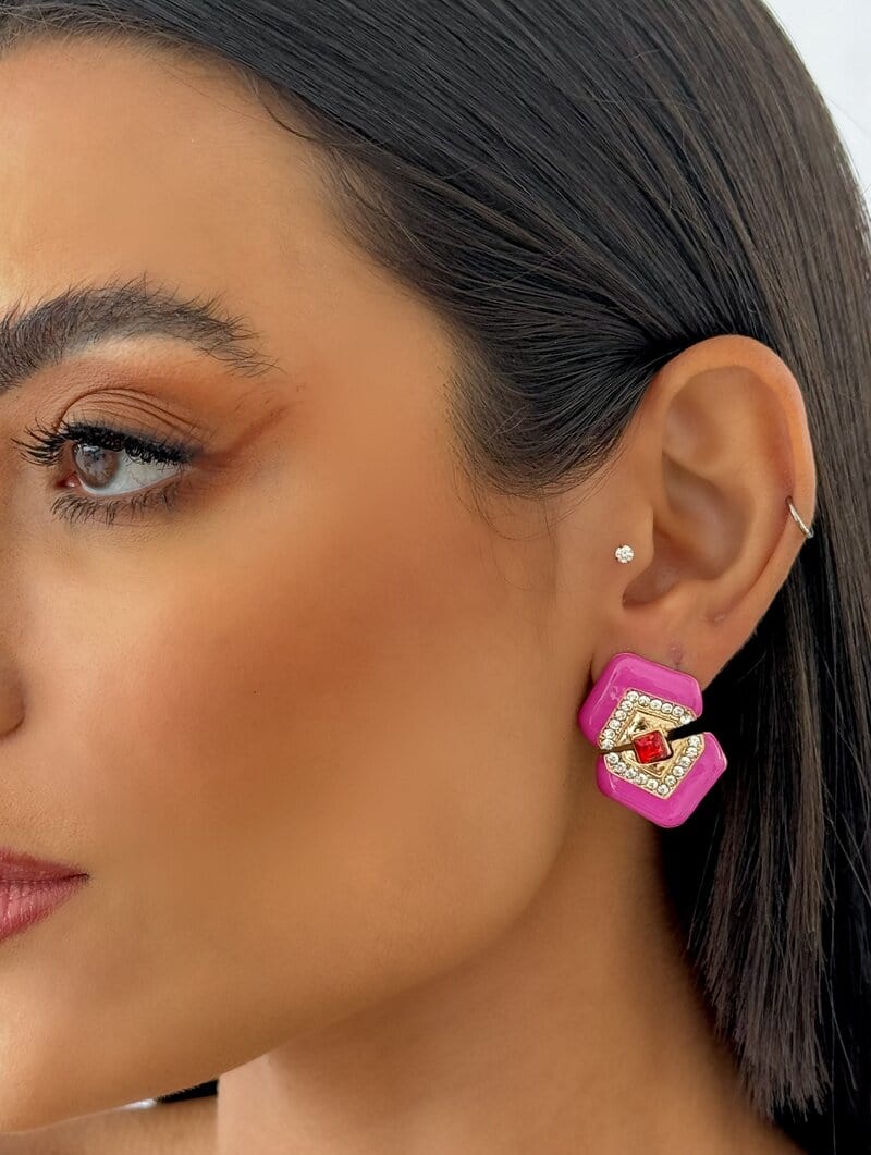 Brinco Folheado a Ouro 18k Geométrico com Pedraria (Inspiração)