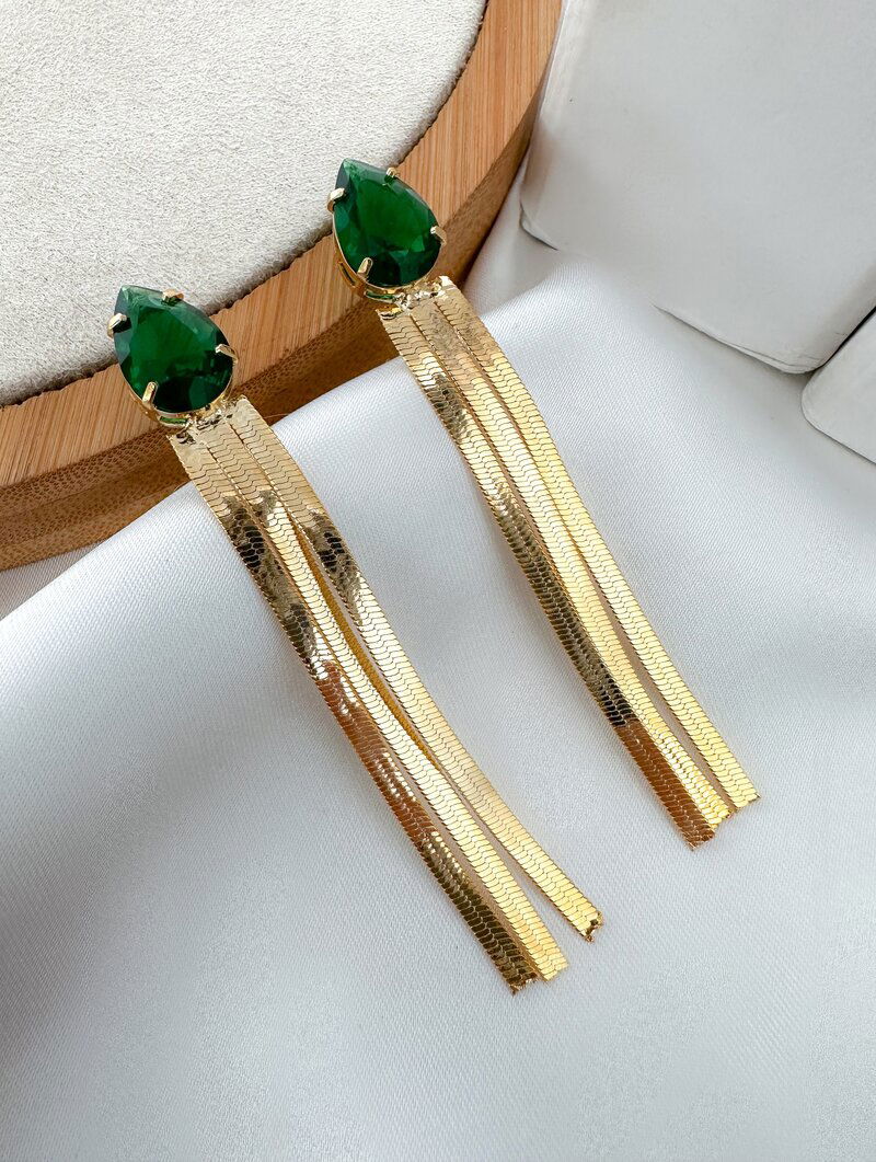 Brinco Folheado a Ouro 18k Gota de Zircônia com Fitas Laminadas