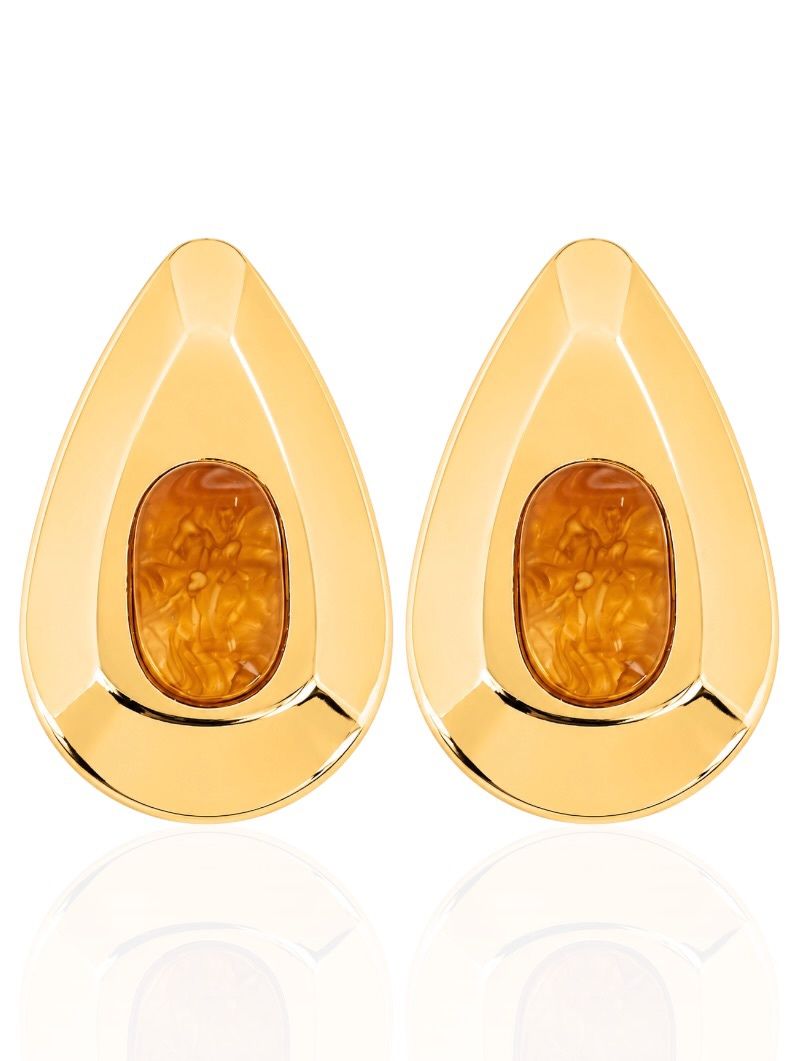 Brinco Folheado a Ouro 18k Gota Maxi Com Resina