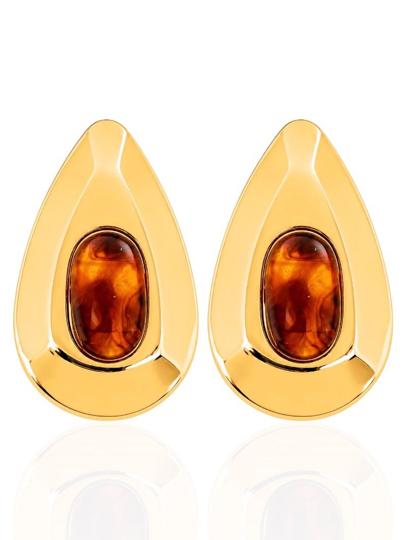Brinco Folheado a Ouro 18k Gota Maxi Com Resina