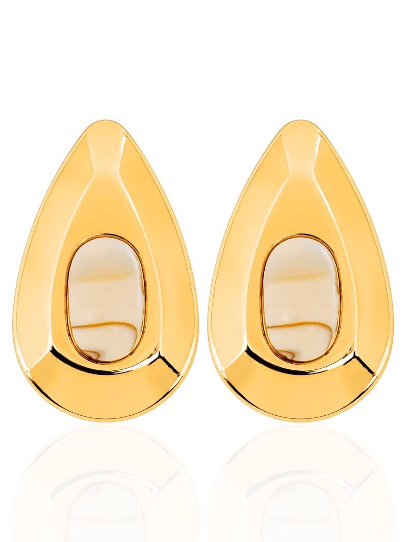 Brinco Folheado a Ouro 18k Gota Maxi Com Resina