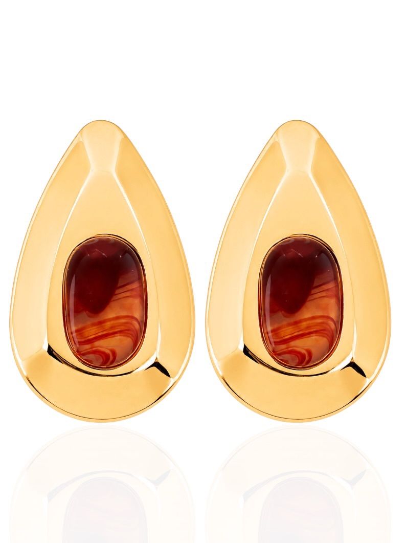 Brinco Folheado a Ouro 18k Gota Maxi Com Resina