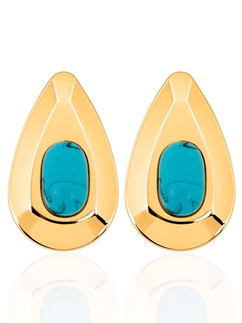 Brinco Folheado a Ouro 18k Gota Maxi Com Resina