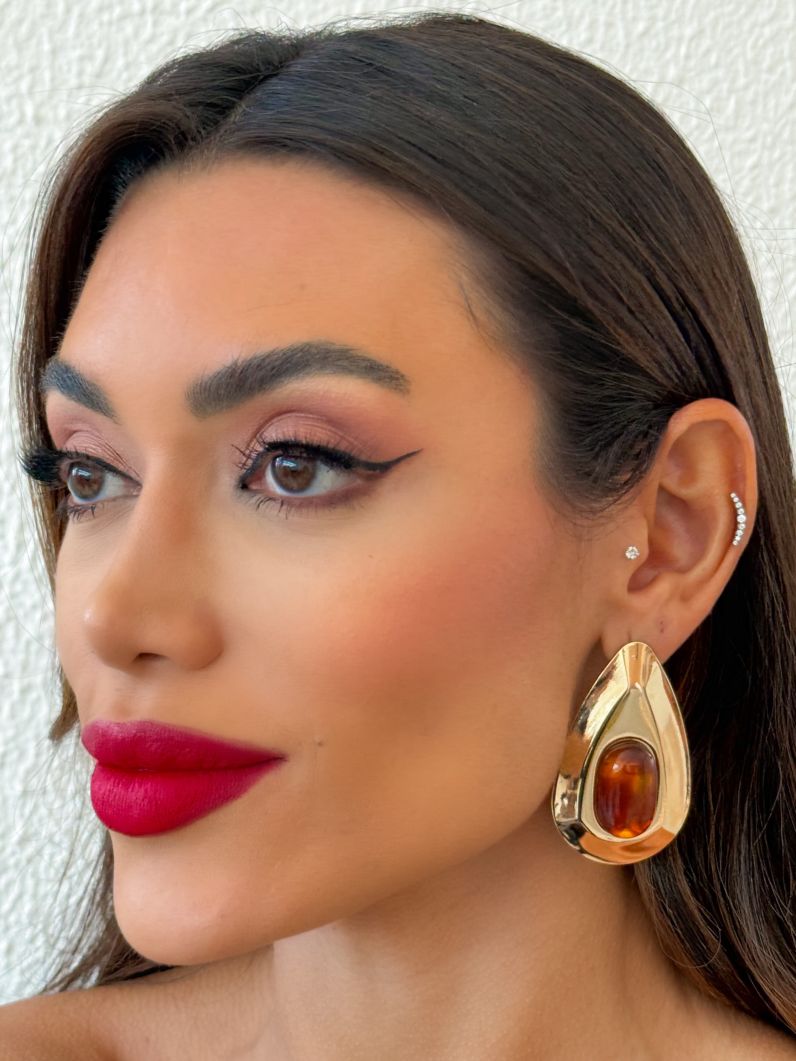 Brinco Folheado a Ouro 18k Gota Maxi Com Resina