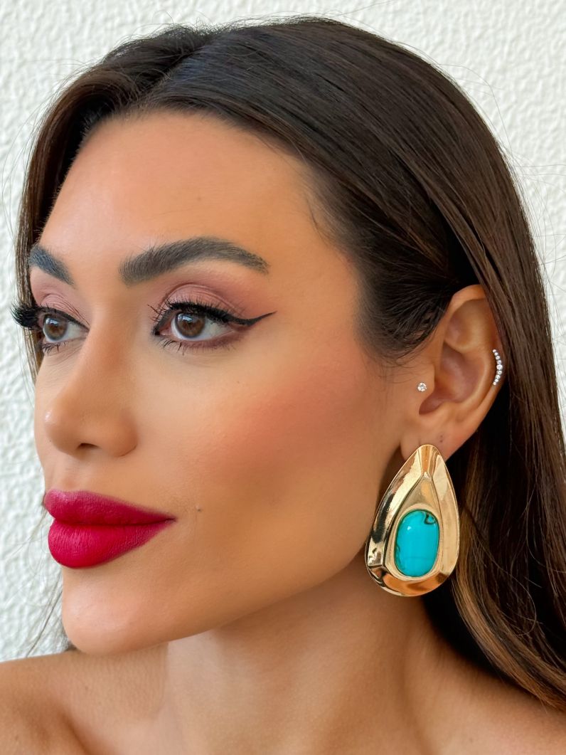 Brinco Folheado a Ouro 18k Gota Maxi Com Resina