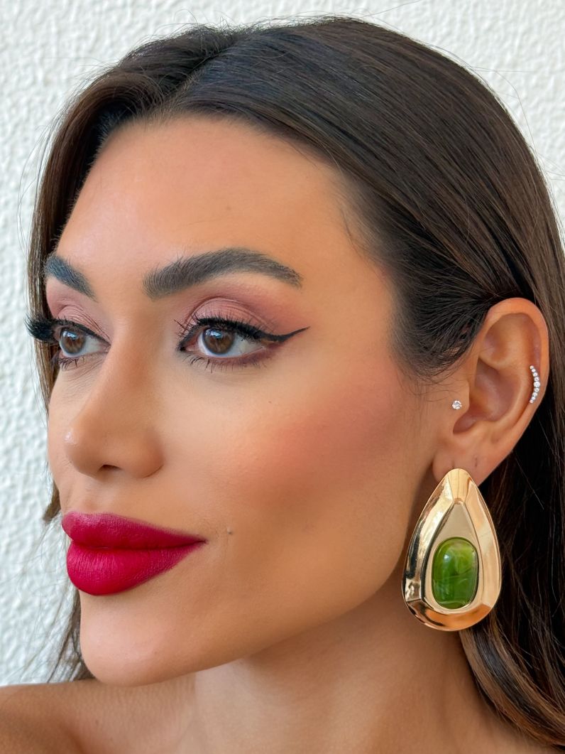 Brinco Folheado a Ouro 18k Gota Maxi Com Resina