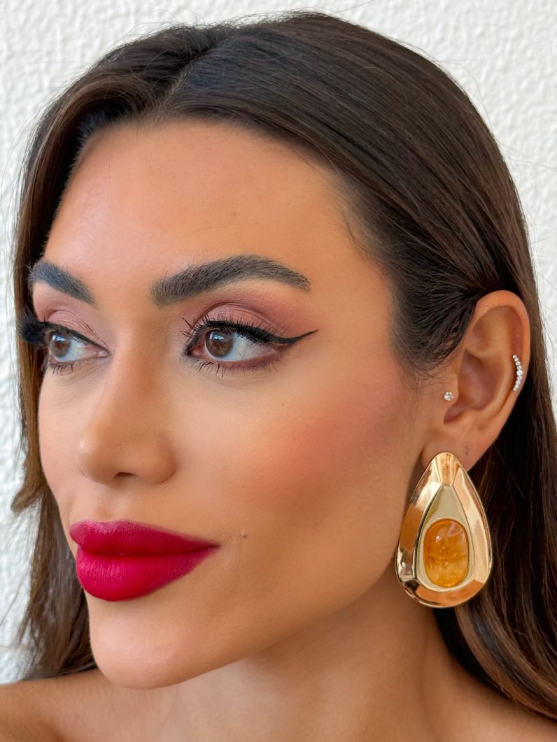 Brinco Folheado a Ouro 18k Gota Maxi Com Resina