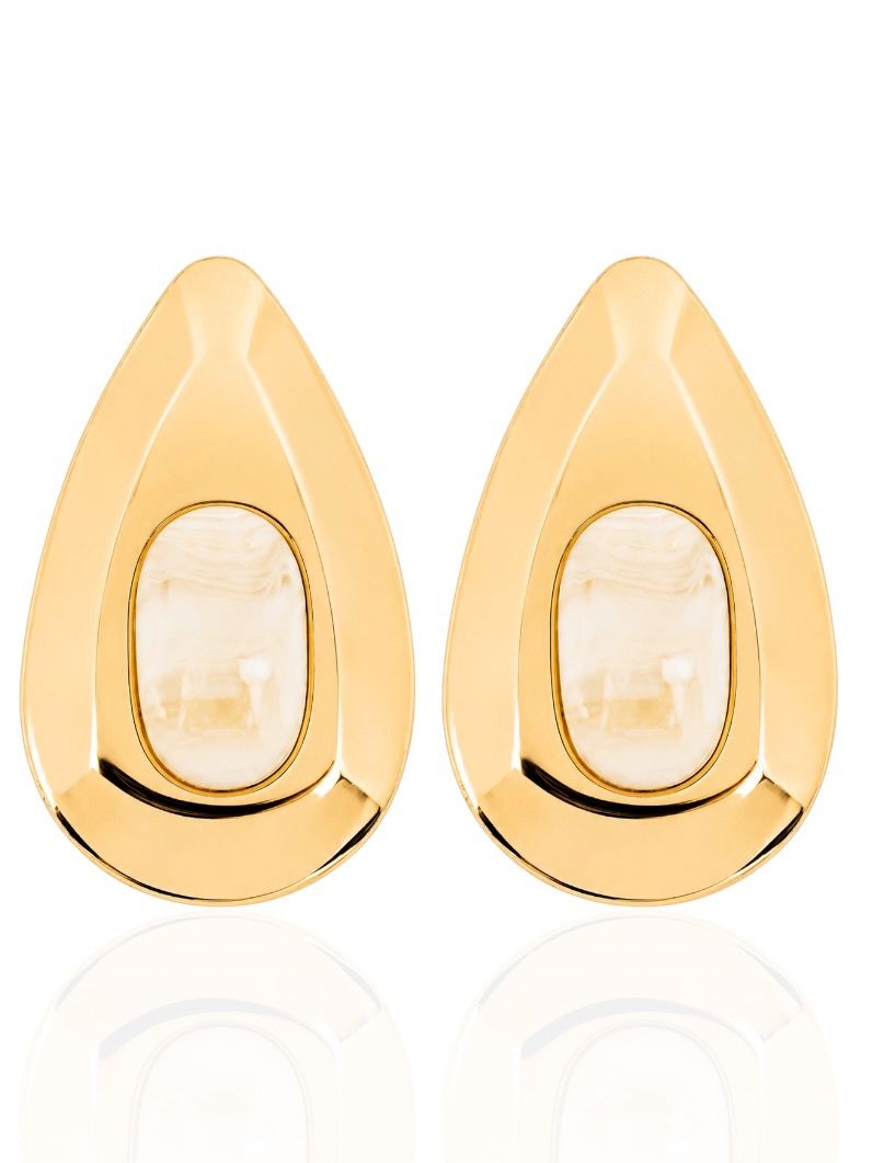 Brinco Folheado a Ouro 18k Gota Maxi Com Resina