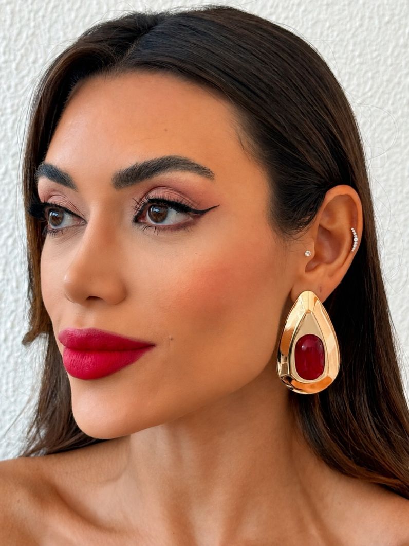 Brinco Folheado a Ouro 18k Gota Maxi Com Resina