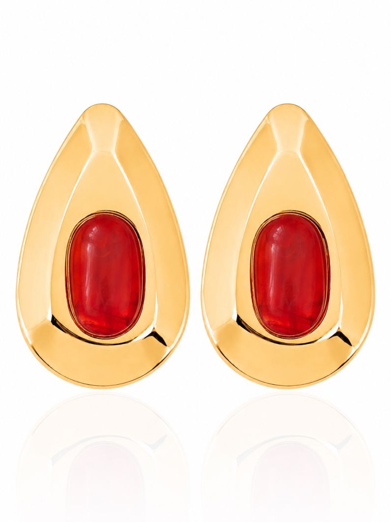 Brinco Folheado a Ouro 18k Gota Maxi Com Resina