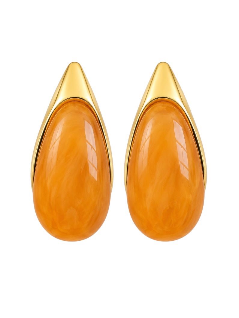 Brinco Folheado a Ouro 18k Gota Resinado Maxi
