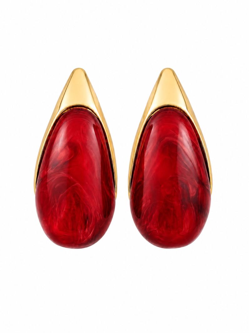 Brinco Folheado a Ouro 18k Gota Resinado Maxi
