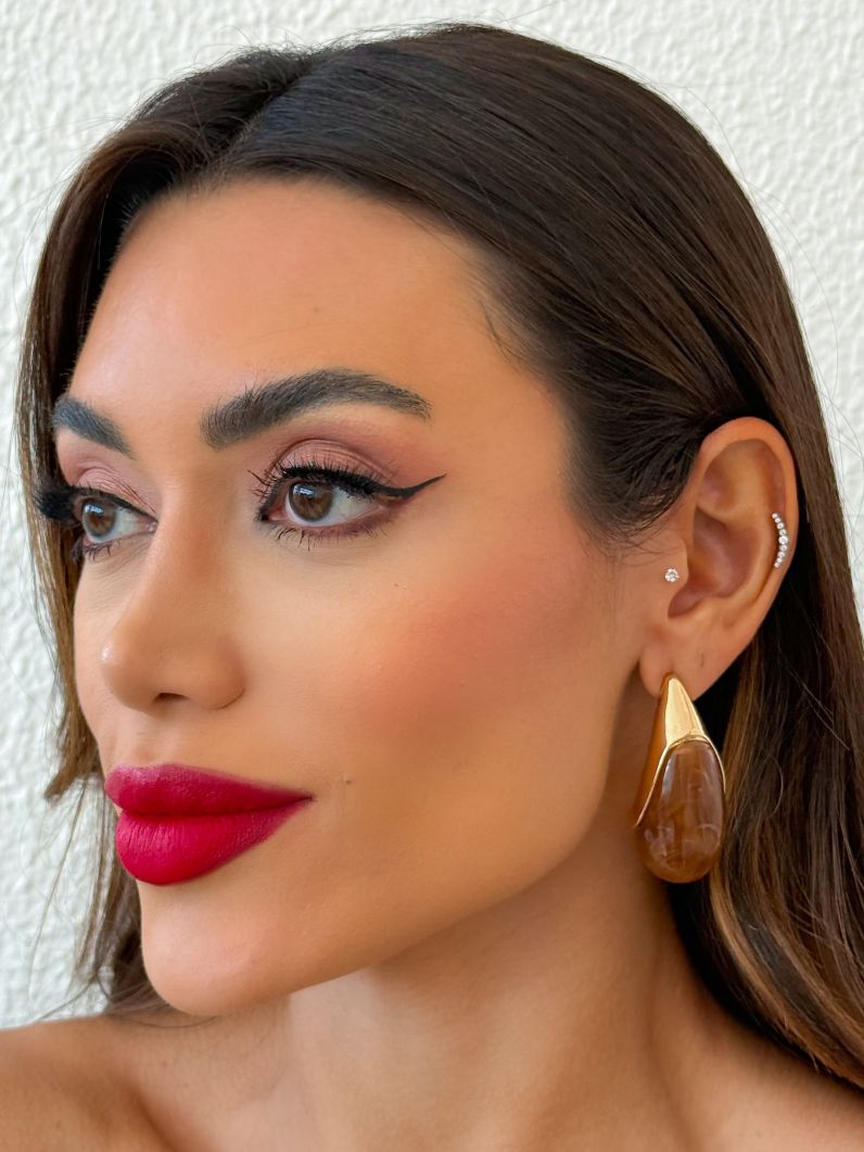 Brinco Folheado a Ouro 18k Gota Resinado Maxi