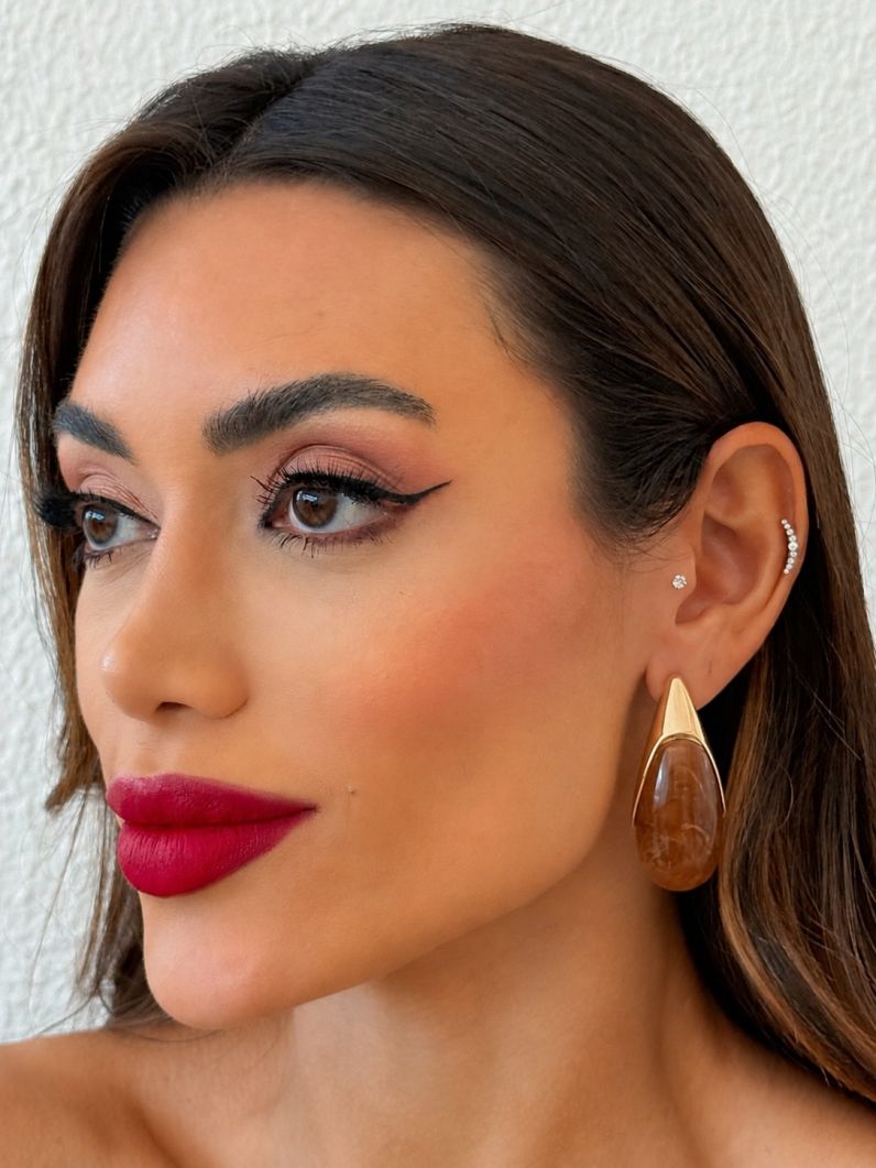 Brinco Folheado a Ouro 18k Gota Resinado Maxi