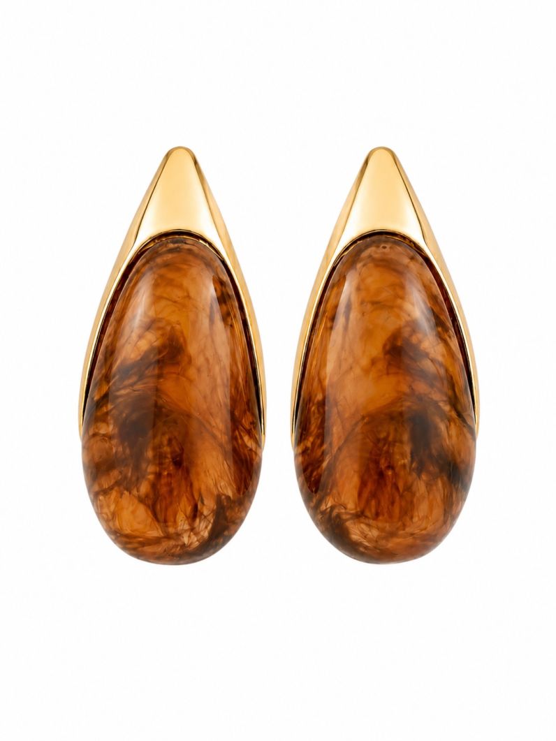 Brinco Folheado a Ouro 18k Gota Resinado Maxi