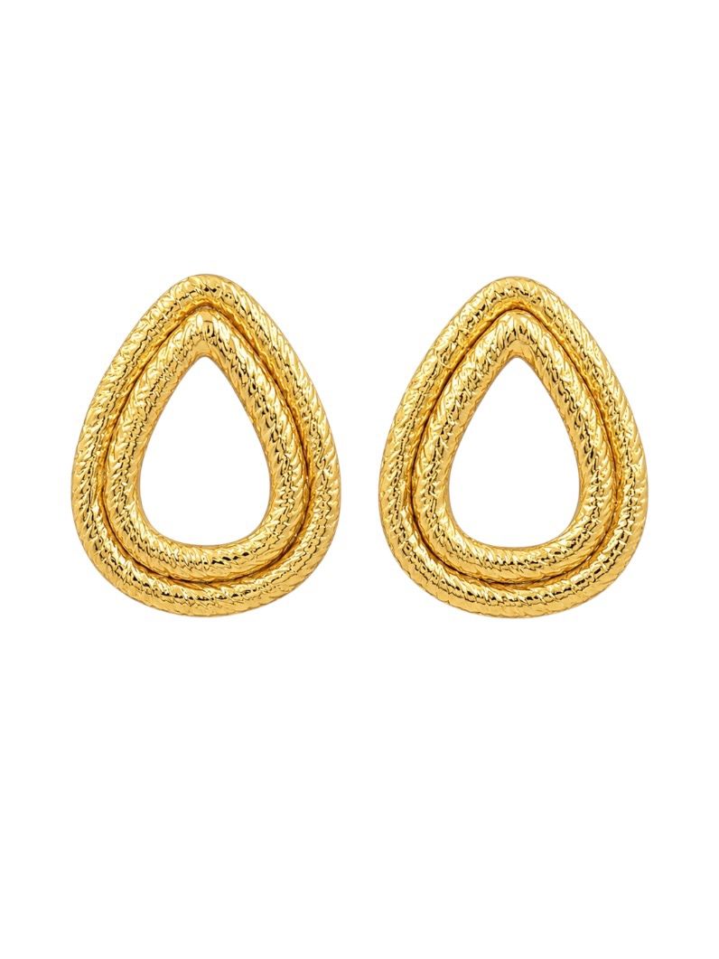 Brinco Folheado a Ouro 18k Gota Vazada Texturizada