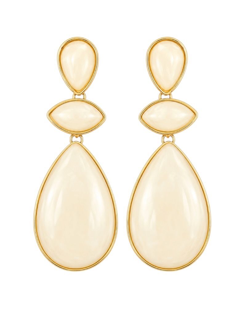 Brinco Folheado a Ouro 18k Gotas Resinados Longas