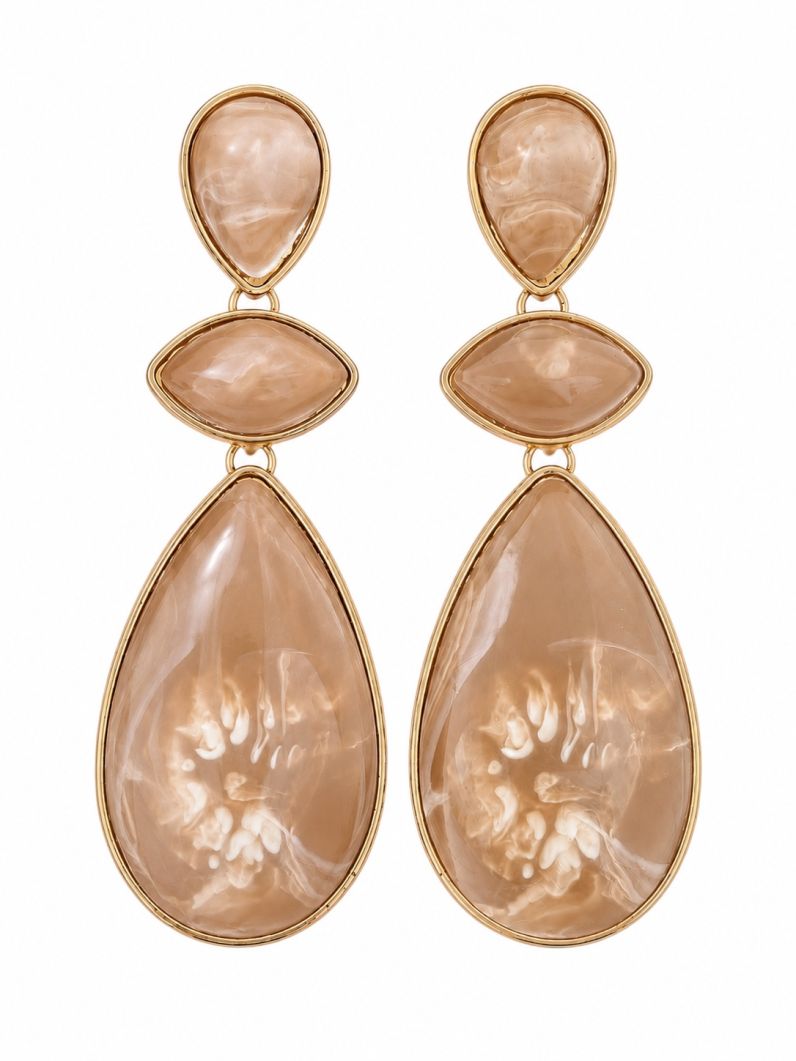 Brinco Folheado a Ouro 18k Gotas Resinados Longas