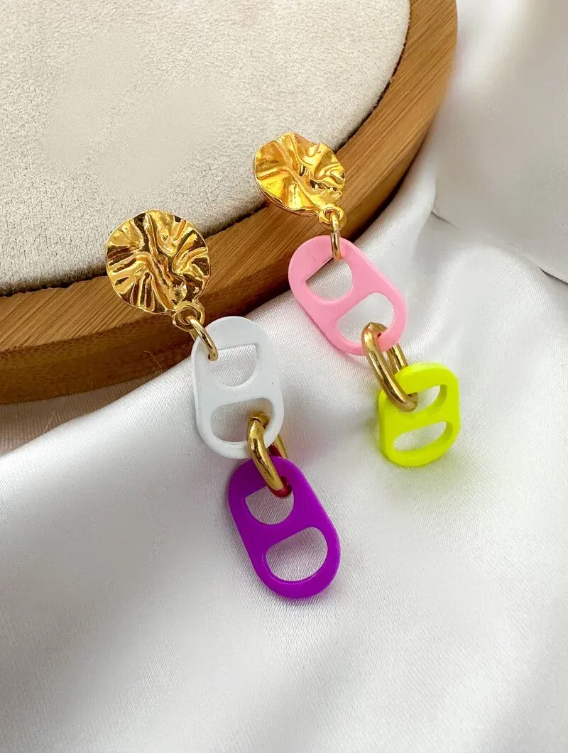 Brinco Folheado a Ouro 18k Inspiração Joalheria Colorida