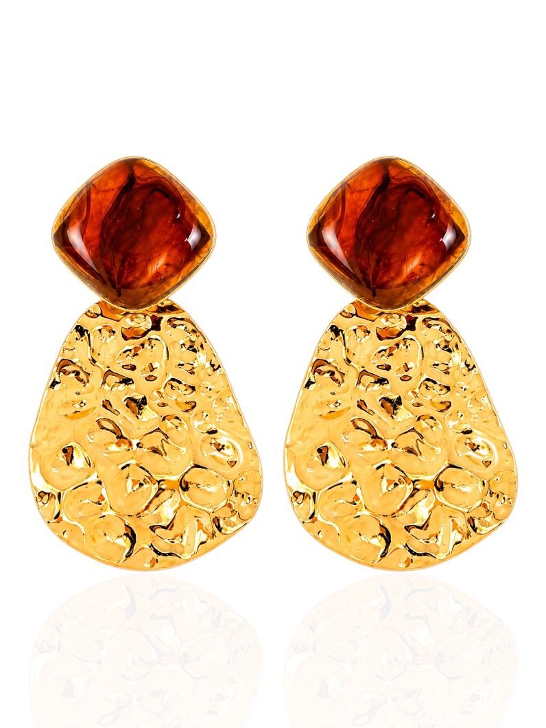 Brinco Folheado a Ouro 18k Martelado Maxi Com Ponteira Resinado Colorido