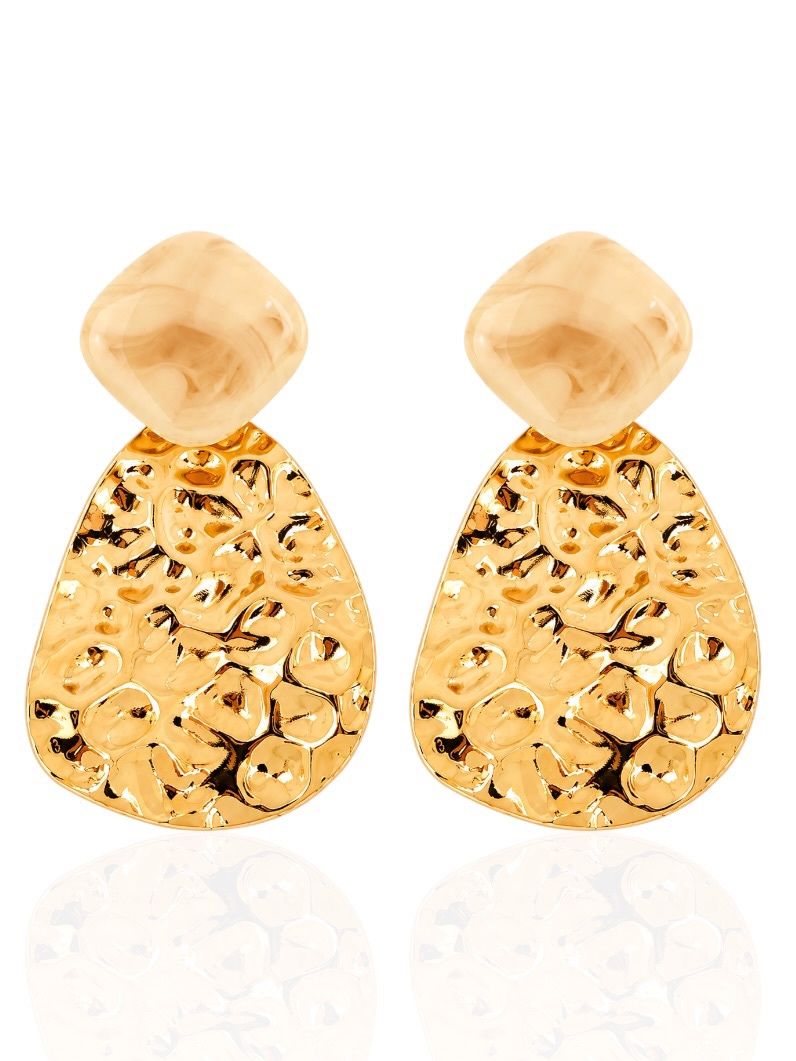 Brinco Folheado a Ouro 18k Martelado Maxi Com Ponteira Resinado Colorido
