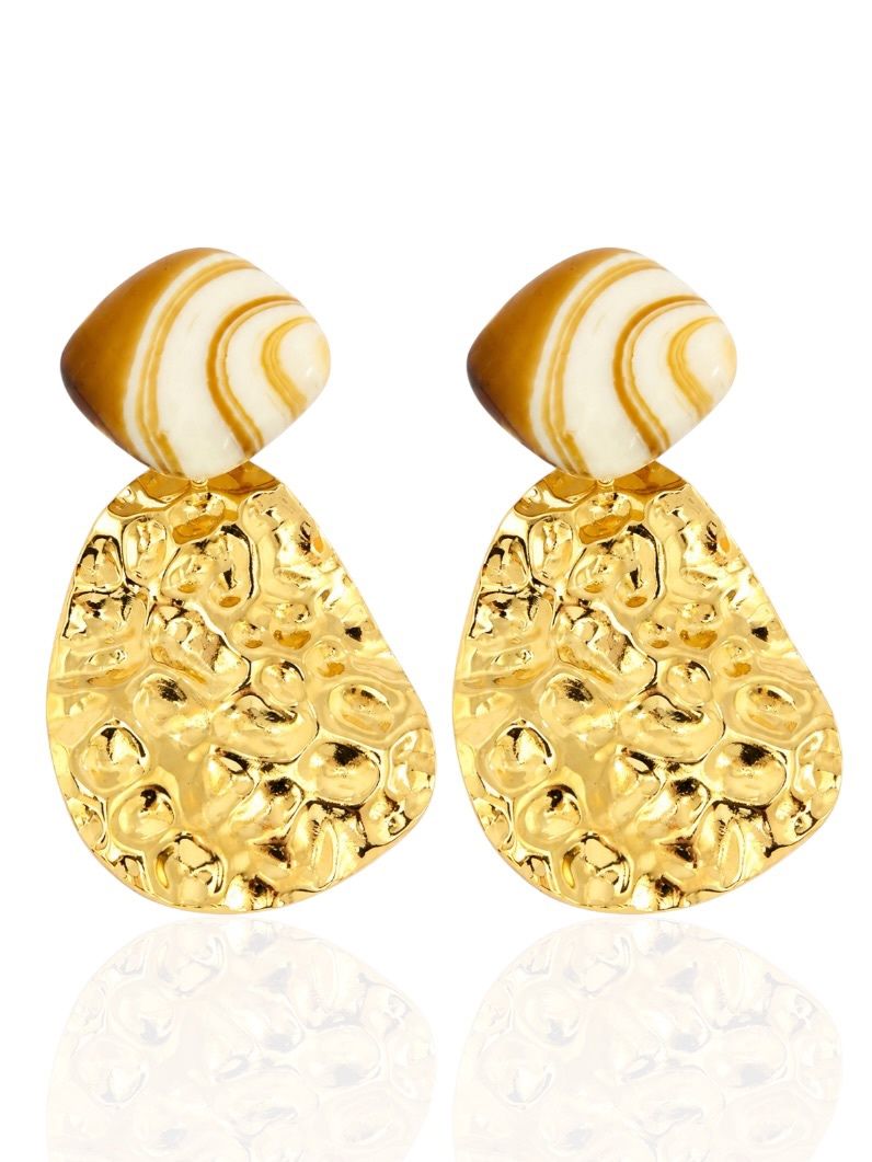 Brinco Folheado a Ouro 18k Martelado Maxi Com Ponteira Resinado Colorido