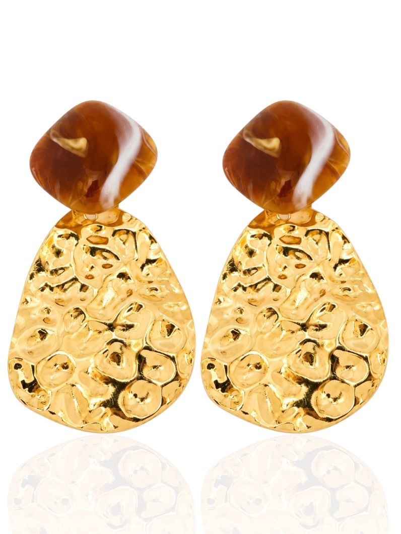 Brinco Folheado a Ouro 18k Martelado Maxi Com Ponteira Resinado Colorido