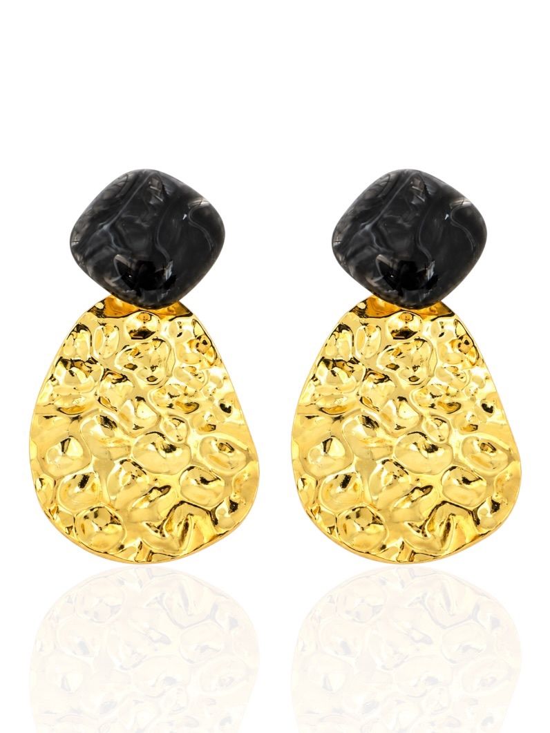 Brinco Folheado a Ouro 18k Martelado Maxi Com Ponteira Resinado Colorido