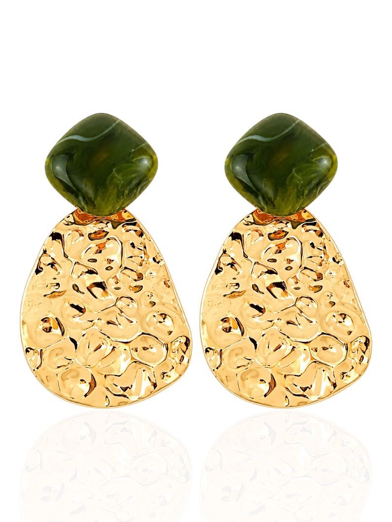 Brinco Folheado a Ouro 18k Martelado Maxi Com Ponteira Resinado Colorido