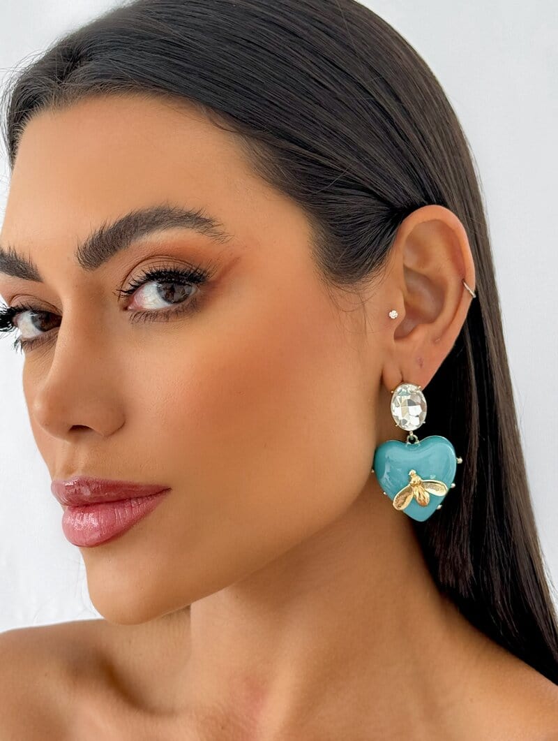 Brinco Folheado a Ouro 18k Maxi Coração Resinado (Inspiração)