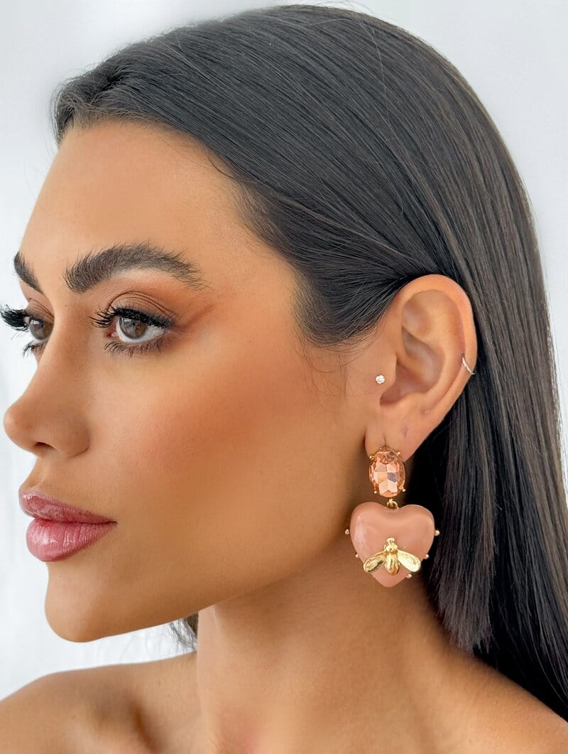 Brinco Folheado a Ouro 18k Maxi Coração Resinado (Inspiração)